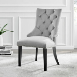 2x Belgravia Grey Velvet Knockerback Dining Chairs Black Legs - thumbnail 1