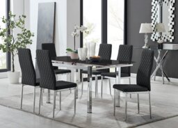 Enna Black Glass Extending Dining Table and 6 Milan Chairs - thumbnail 1