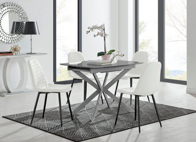 Lira 100cm Grey Metal Extending Dining Table & 4 Corona Black Leg Chairs - image 1