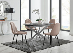 Lira 100cm Grey Metal Extending Dining Table & 4 Corona Black Leg Chairs - thumbnail 2