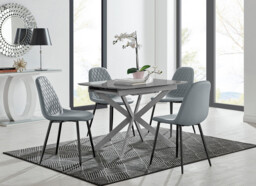 Lira 100cm Grey Metal Extending Dining Table & 4 Corona Black Leg Chairs - thumbnail 3