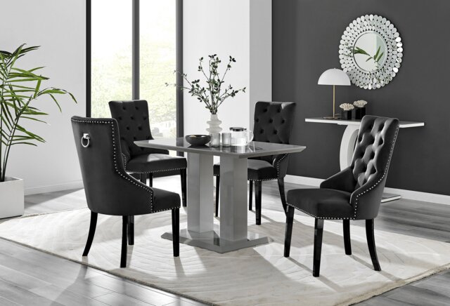 Imperia 4 Grey Dining Table and 4 Belgravia Black Leg Chairs - image 1