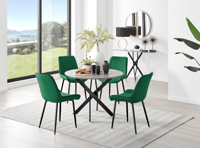 Novara Grey Concrete Effect Black Leg Round Dining Table & 4 Pesaro Black Leg Chairs - image 1
