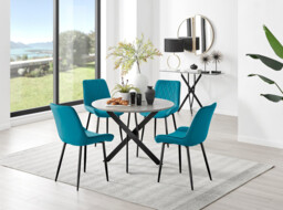 Novara Grey Concrete Effect Black Leg Round Dining Table & 4 Pesaro Black Leg Chairs - thumbnail 4