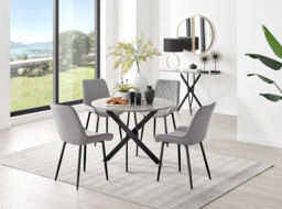 Novara Grey Concrete Effect Black Leg Round Dining Table & 4 Pesaro Black Leg Chairs - thumbnail 3