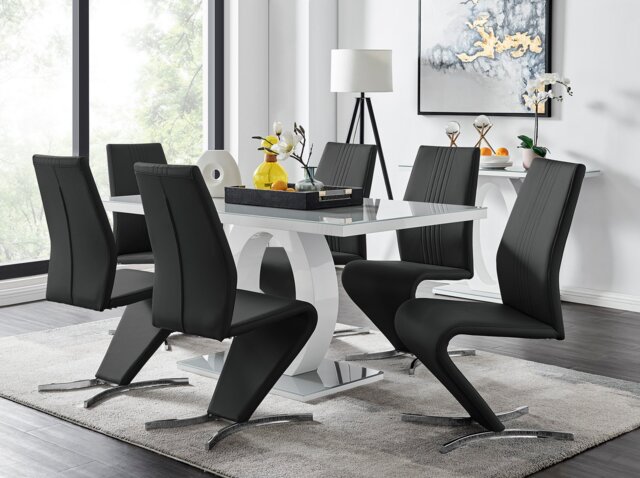 Giovani Grey White Modern High Gloss And Glass Dining Table And 6 Willow Chairs Set - image 1