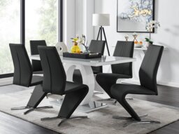 Giovani Grey White Modern High Gloss And Glass Dining Table And 6 Willow Chairs Set - thumbnail 1