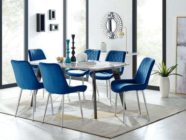 Andria Black Leg Marble Effect Dining Table and 6 Pesaro Silver Leg Chairs - image 1