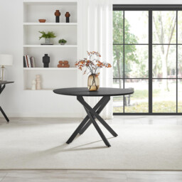 Novara Black Top Dining Table & 6 Halle Fabric Chairs - thumbnail 3