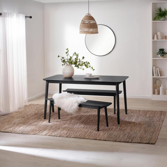 Lynton Large Black Wooden Dining Table & 2 Benches - image 1