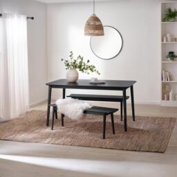Lynton Large Black Wooden Dining Table & 2 Benches - thumbnail 1