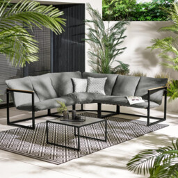 Hydra Black Metal & Grey 5 Seat Garden Corner Sofa Set - thumbnail 1