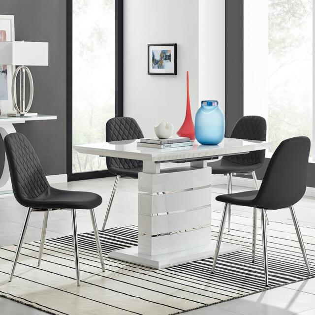 Renato 120cm High Gloss Extending Dining Table and 4 Corona Silver Leg Chairs - image 1