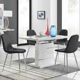 Renato 120cm High Gloss Extending Dining Table and 4 Corona Silver Leg Chairs - thumbnail 1