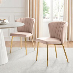 2x Danica Pink Velvet Dining Chairs Gold Legs