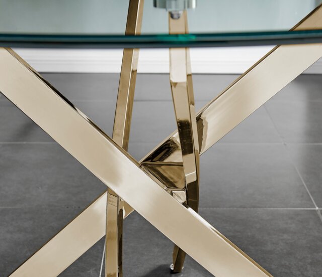 Novara 120cm Gold Round Dining Table and 4 Pesaro Black Leg Chairs - image 1