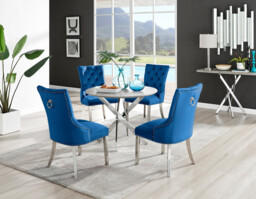 Novara Grey Concrete Effect Round Dining Table & 4 Velvet Belgravia Chairs - thumbnail 2