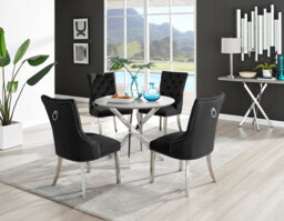 Novara Grey Concrete Effect Round Dining Table & 4 Velvet Belgravia Chairs - thumbnail 3