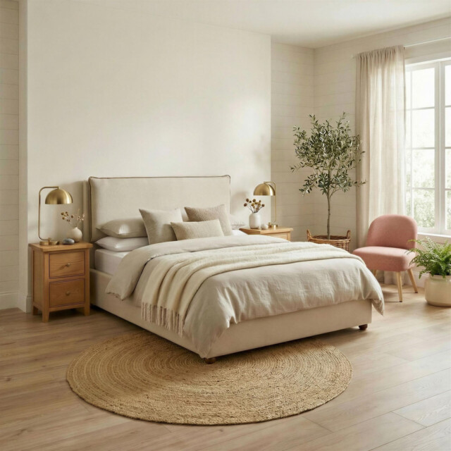 Tilly Cream & Bronze Fabric Ottoman Double Bed Frame - image 1