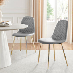 2x Corona Grey Faux Leather Dining Chairs Gold Legs