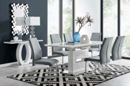 Furniturebox Arezzo Large Extending Dining Table and 6 Lorenzo Chairs, Faux Leather in Grey - Size: 44x97x59 cm - thumbnail 1
