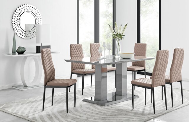 Imperia 6 Grey Dining Table and 6 Milan Black Leg Chairs - image 1