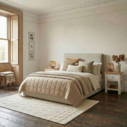 Tilly Beige & Brown Herringbone Fabric Ottoman King Size Bed Frame