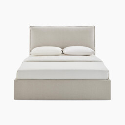Tilly Beige & Brown Herringbone Fabric Ottoman King Size Bed Frame - thumbnail 3