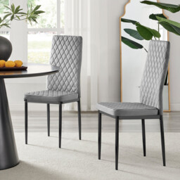 4x Milan Grey Hatched Velvet Dining Chairs Black Legs - thumbnail 1