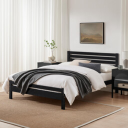 Declan Dark Grey Solid Pine Double Bed Frame