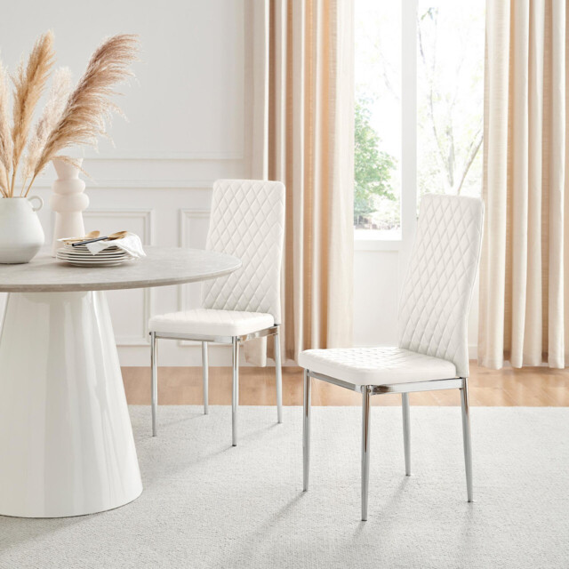 4x Milan White Hatched Faux Leather Dining Chairs Silver Legs - image 1
