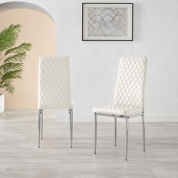4x Milan White Hatched Faux Leather Dining Chairs Silver Legs - thumbnail 3