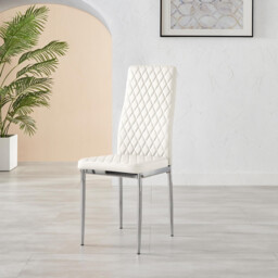 4x Milan White Hatched Faux Leather Dining Chairs Silver Legs - thumbnail 4