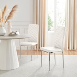 4x Milan White Hatched Faux Leather Dining Chairs Silver Legs - thumbnail 1