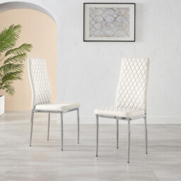 4x Milan White Hatched Faux Leather Dining Chairs Silver Legs - thumbnail 2