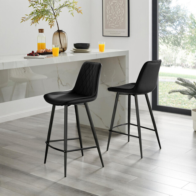 2x Pesaro Black Velvet Counter Stools Black Legs - image 1