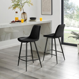 2x Pesaro Black Velvet Counter Stools Black Legs - thumbnail 1