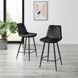 2x Pesaro Black Velvet Counter Stools Black Legs - thumbnail 2