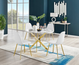Novara White Marble Gold Leg Round Dining Table & 4 Corona Gold Leg Chairs - thumbnail 3
