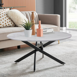 Novara Round White Marble Glass and Black Coffee Table - thumbnail 1