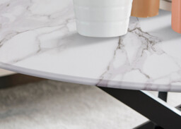 Novara Round White Marble Glass and Black Coffee Table - thumbnail 3