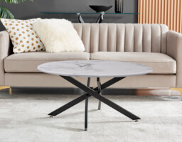 Novara Round White Marble Glass and Black Coffee Table - thumbnail 2