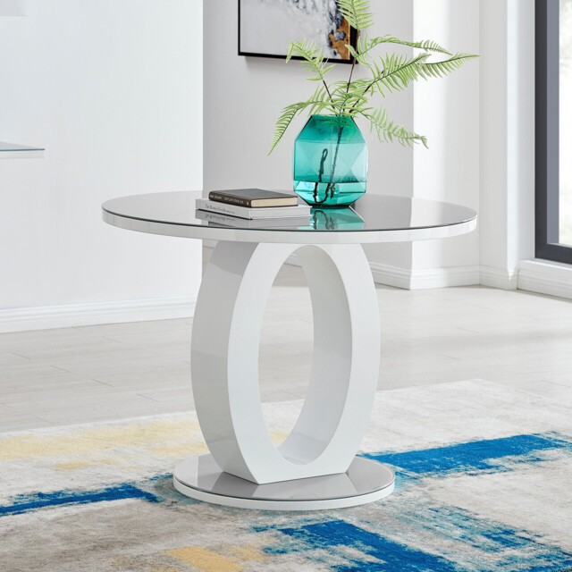 Giovani Round Grey and White High Gloss Glass 4 Seater Dining Table - image 1