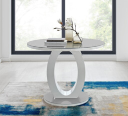 Giovani Round Grey and White High Gloss Glass 4 Seater Dining Table - thumbnail 2