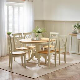 Padstow Cream Wooden Extending Dining Table & 6 Millford Chairs - thumbnail 1