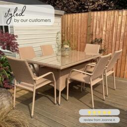 Furniturebox Antigua 6 Seat Garden Dining Set, Rattan in Beige - Size: 90x75x160 cm - thumbnail 7