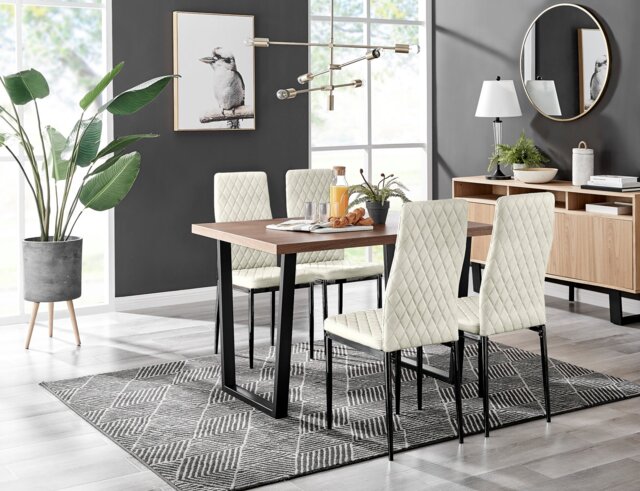 Kylo Brown Wood Effect Dining Table & 4 Velvet Milan Black Leg Chairs - image 1