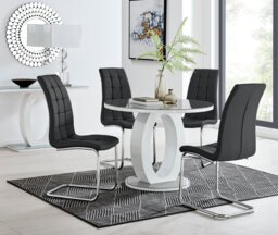 Giovani Grey White High Gloss And Glass 100cm Round Dining Table And 4 Murano Chairs Set - thumbnail 1