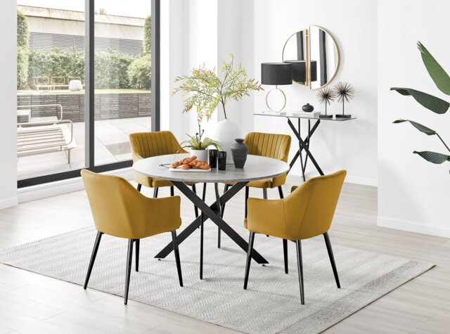 Novara Grey Concrete Effect Black Leg 120cm Round Dining Table & 4 Calla Black Leg Chairs - image 1