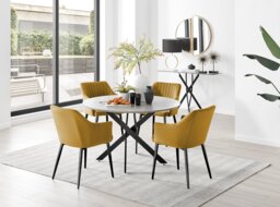 Novara Grey Concrete Effect Black Leg 120cm Round Dining Table & 4 Calla Black Leg Chairs - thumbnail 1